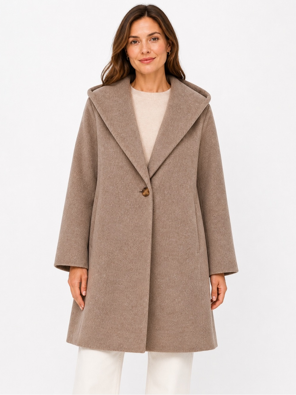 NWT Fleurette Coat Long Hooded Wool in Sleet Taupe